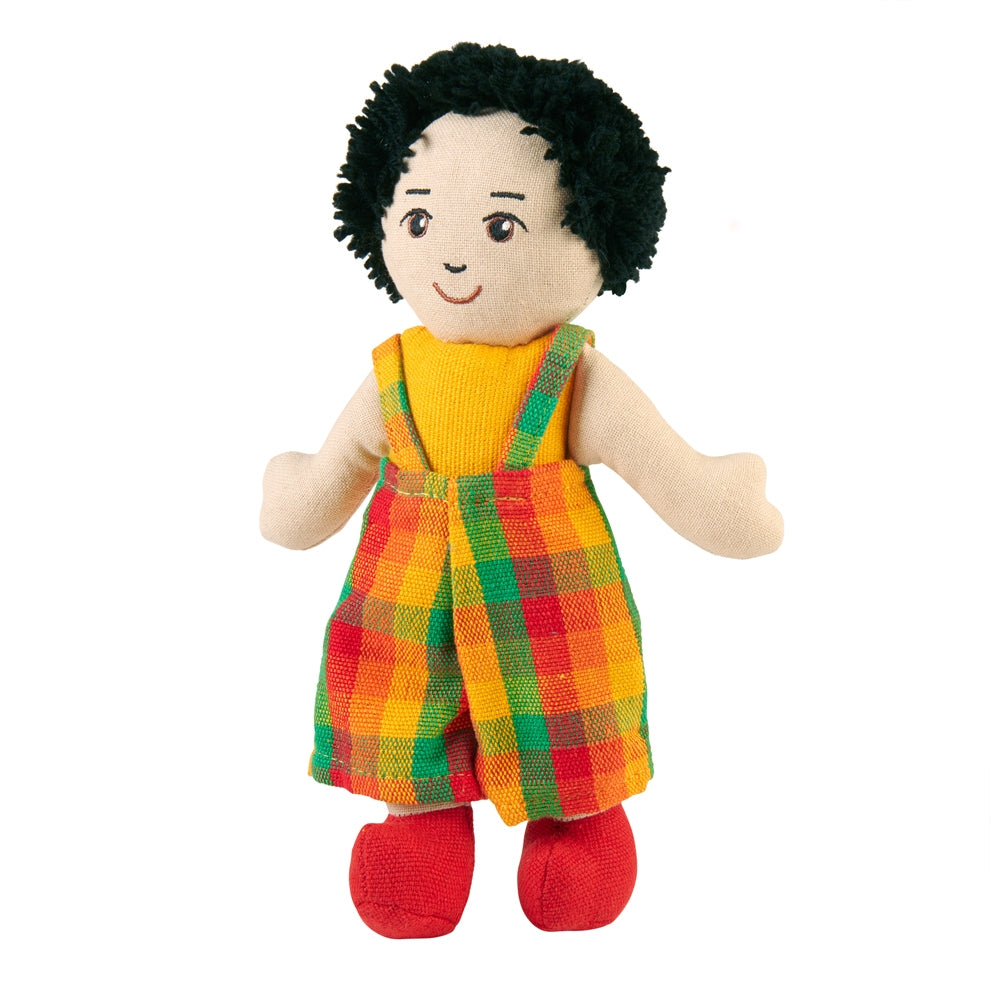 Boy Rag Doll - White Skin Black Hair