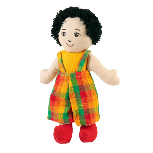 Boy Rag Doll - White Skin Black Hair