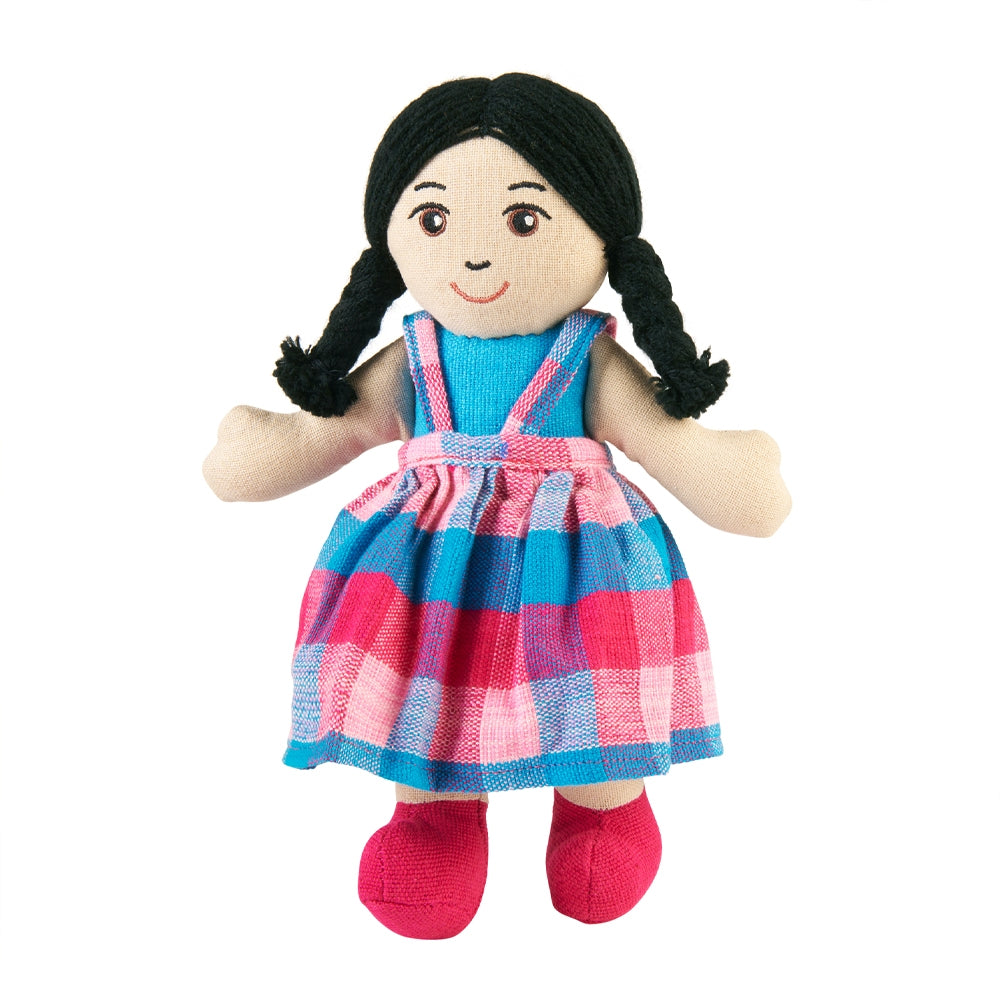 Girl Rag Doll - White Skin Black Hair