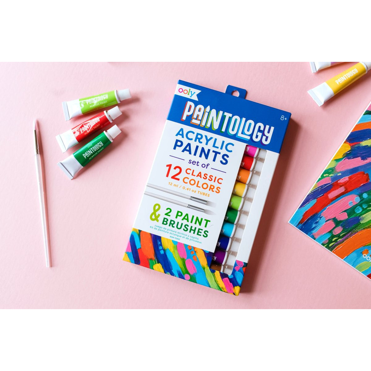 Paintology Acrylic Paints + 2 Brushes - Classic Colours