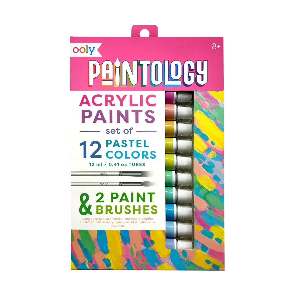 Paintology Acrylic Paints + 2 Brushes - Pastel Colours
