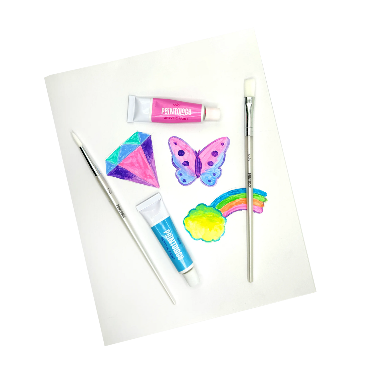 Paintology Acrylic Paints + 2 Brushes - Pastel Colours