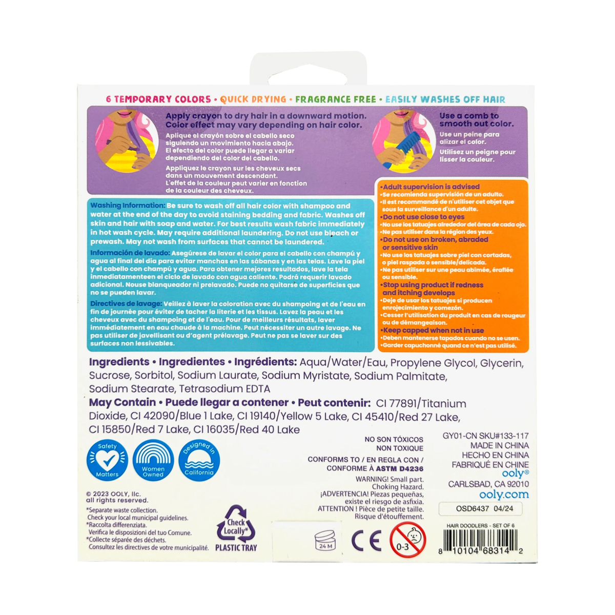 Ooly Hair Doodlers Hair Crayons - Set of 6 Colours