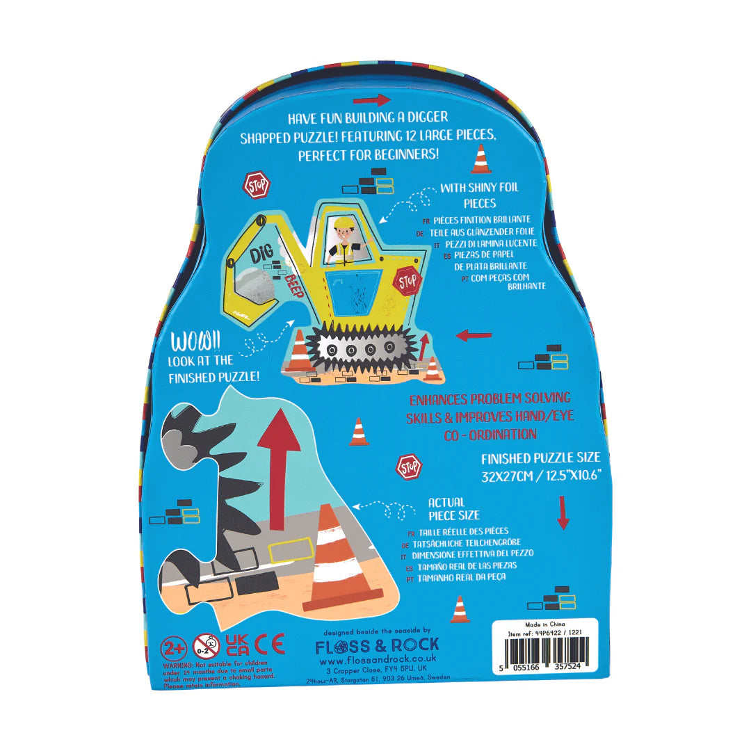 12 Piece Shaped Jigsaw in Shaped Box - Digger