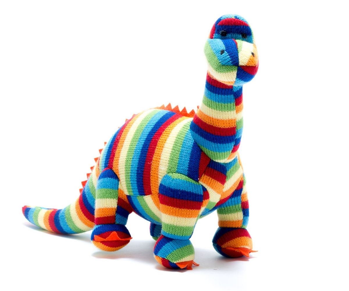 Knitted Diplodocus Dinosaur Soft Toy - Bold Stripes