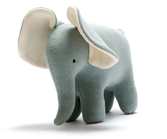 Knitted Organic Cotton Large Elephant - Teal