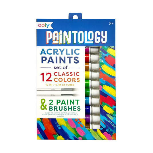 Paintology Acrylic Paints + 2 Brushes - Classic Colours