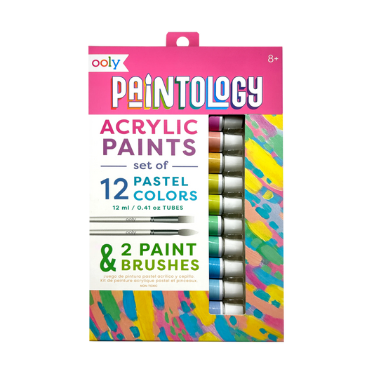 Paintology Acrylic Paints + 2 Brushes - Pastel Colours