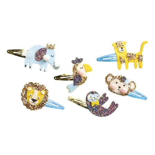 6 Glitter Hair Clips - Exotic Animals