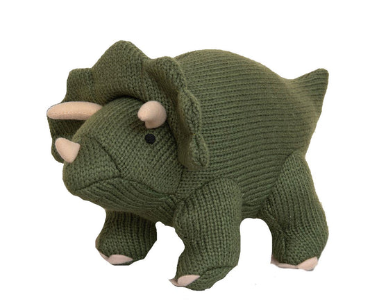 Knitted Triceratops Dinosaur Moss Green