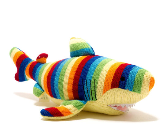 Knitted Shark Soft Toy in Bold Stripe